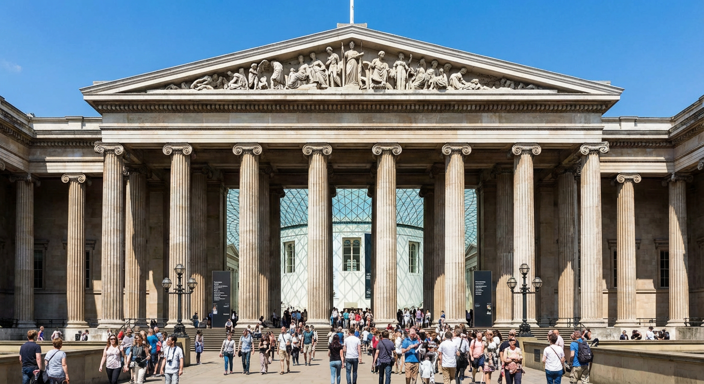 The British Museum in London with its neoclassical facade