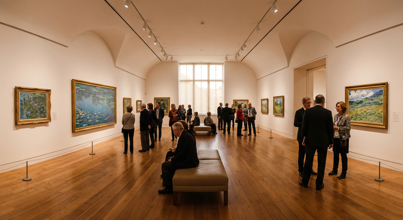 Beautiful museum gallery interior with artworks